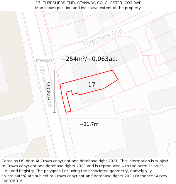 17, THRESHERS END, STANWAY, COLCHESTER, CO3 0WE: Plot and title map