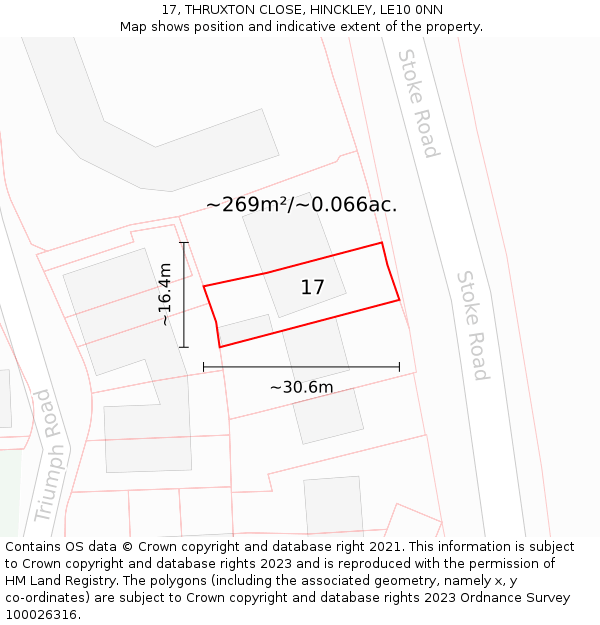 17, THRUXTON CLOSE, HINCKLEY, LE10 0NN: Plot and title map