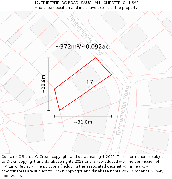 17, TIMBERFIELDS ROAD, SAUGHALL, CHESTER, CH1 6AP: Plot and title map