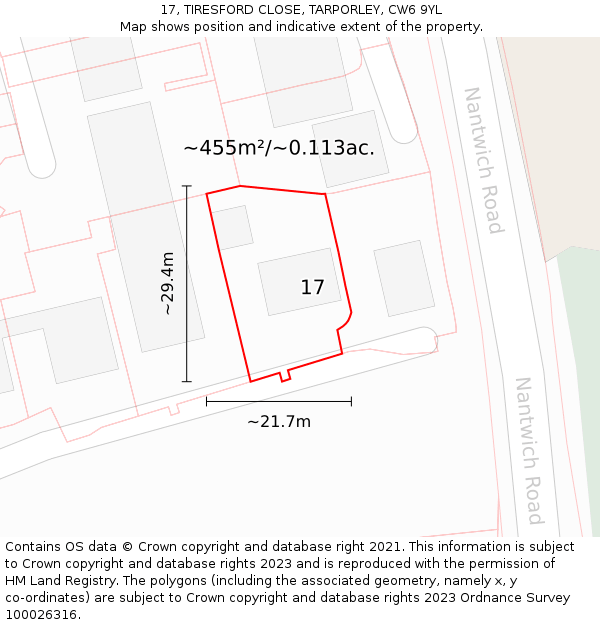 17, TIRESFORD CLOSE, TARPORLEY, CW6 9YL: Plot and title map