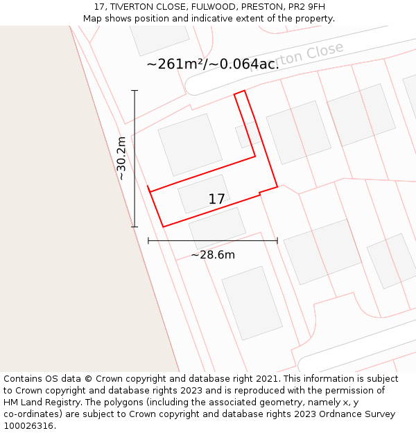 17, TIVERTON CLOSE, FULWOOD, PRESTON, PR2 9FH: Plot and title map