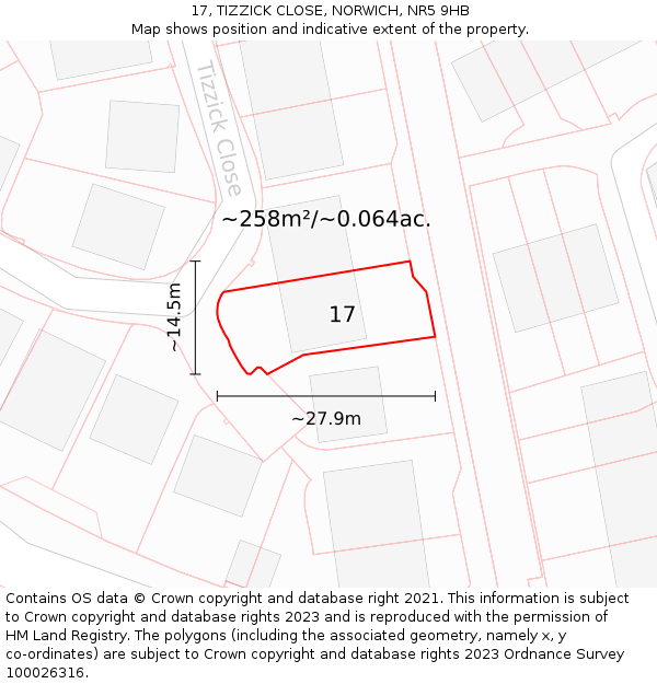 17, TIZZICK CLOSE, NORWICH, NR5 9HB: Plot and title map
