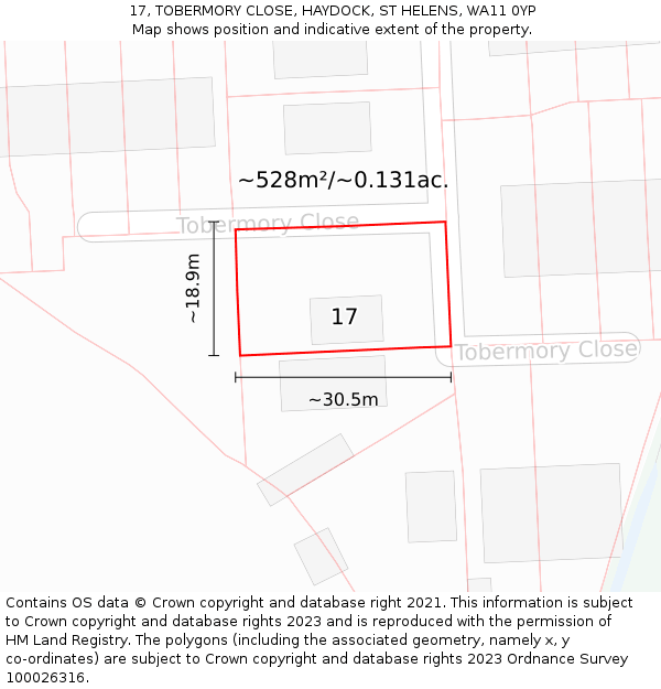 17, TOBERMORY CLOSE, HAYDOCK, ST HELENS, WA11 0YP: Plot and title map