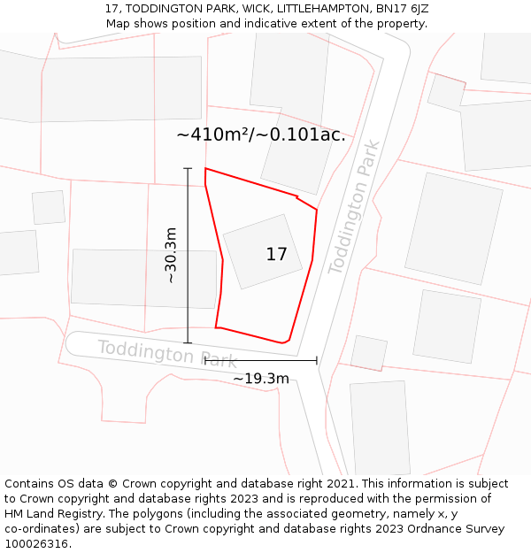 17, TODDINGTON PARK, WICK, LITTLEHAMPTON, BN17 6JZ: Plot and title map