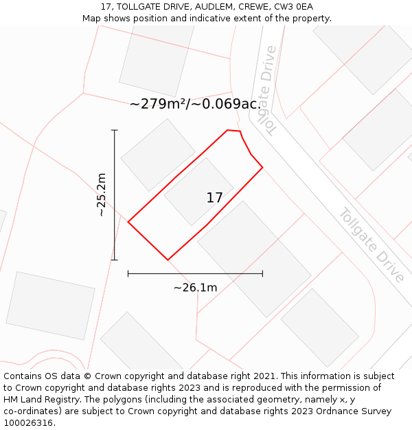 17, TOLLGATE DRIVE, AUDLEM, CREWE, CW3 0EA: Plot and title map