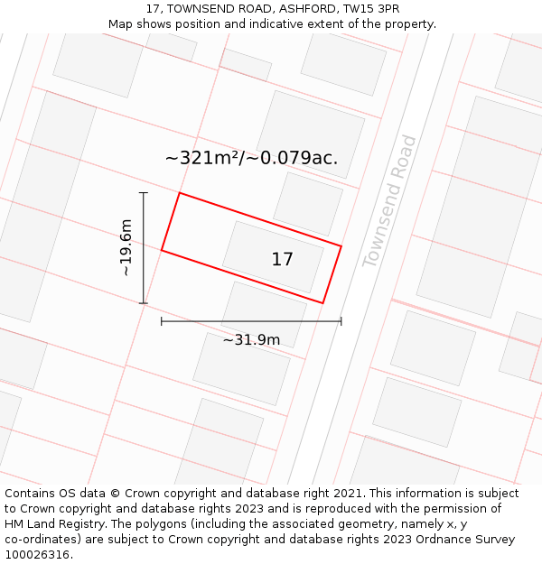 17, TOWNSEND ROAD, ASHFORD, TW15 3PR: Plot and title map