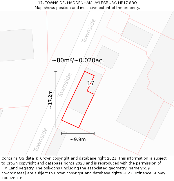 17, TOWNSIDE, HADDENHAM, AYLESBURY, HP17 8BQ: Plot and title map