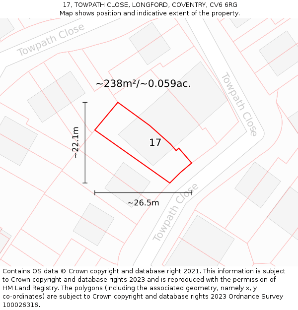 17, TOWPATH CLOSE, LONGFORD, COVENTRY, CV6 6RG: Plot and title map