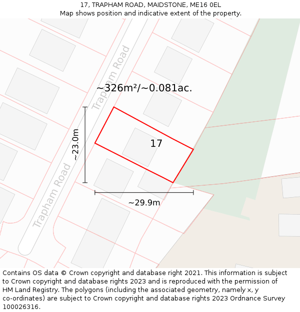 17, TRAPHAM ROAD, MAIDSTONE, ME16 0EL: Plot and title map