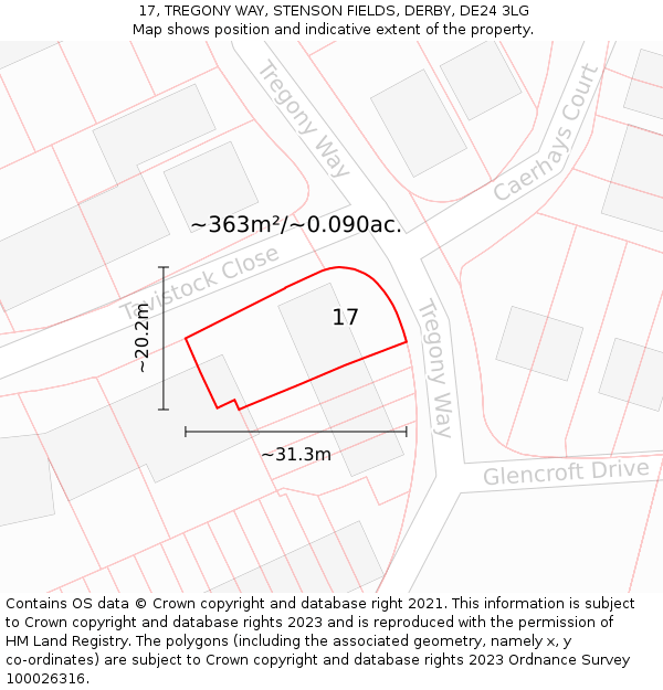 17, TREGONY WAY, STENSON FIELDS, DERBY, DE24 3LG: Plot and title map