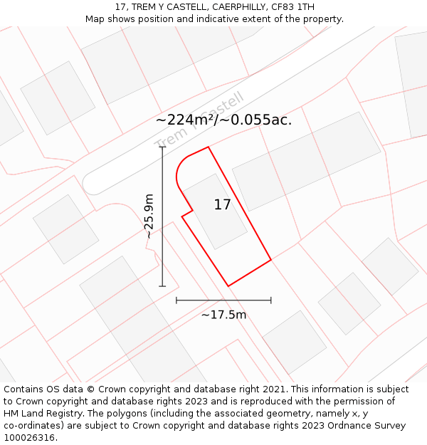 17, TREM Y CASTELL, CAERPHILLY, CF83 1TH: Plot and title map