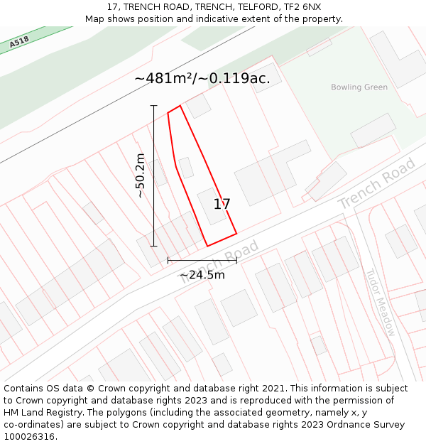 17, TRENCH ROAD, TRENCH, TELFORD, TF2 6NX: Plot and title map