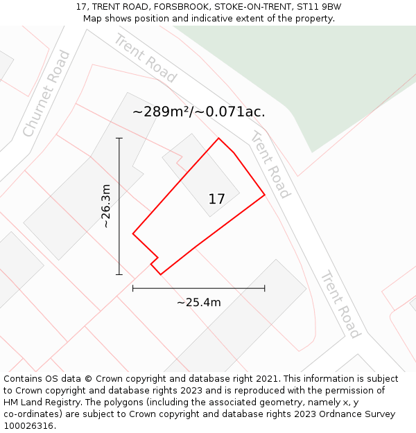 17, TRENT ROAD, FORSBROOK, STOKE-ON-TRENT, ST11 9BW: Plot and title map