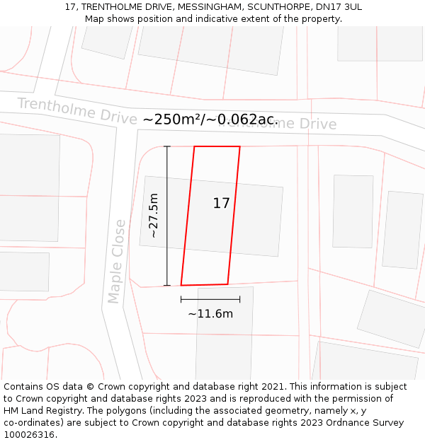 17, TRENTHOLME DRIVE, MESSINGHAM, SCUNTHORPE, DN17 3UL: Plot and title map