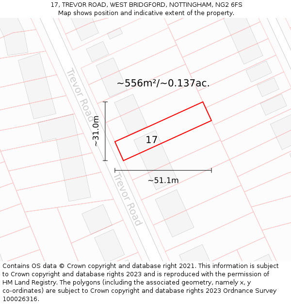 17, TREVOR ROAD, WEST BRIDGFORD, NOTTINGHAM, NG2 6FS: Plot and title map