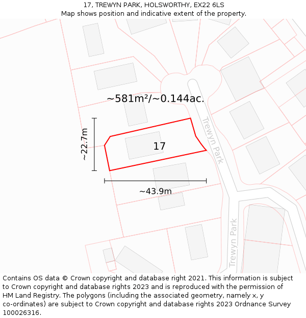 17, TREWYN PARK, HOLSWORTHY, EX22 6LS: Plot and title map