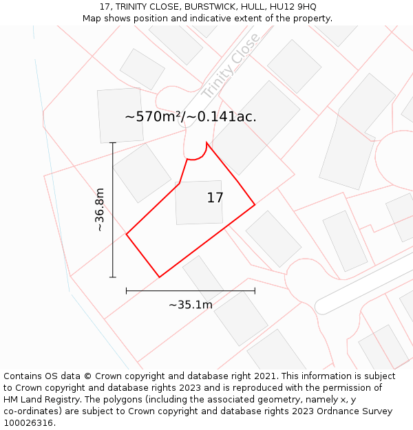 17, TRINITY CLOSE, BURSTWICK, HULL, HU12 9HQ: Plot and title map