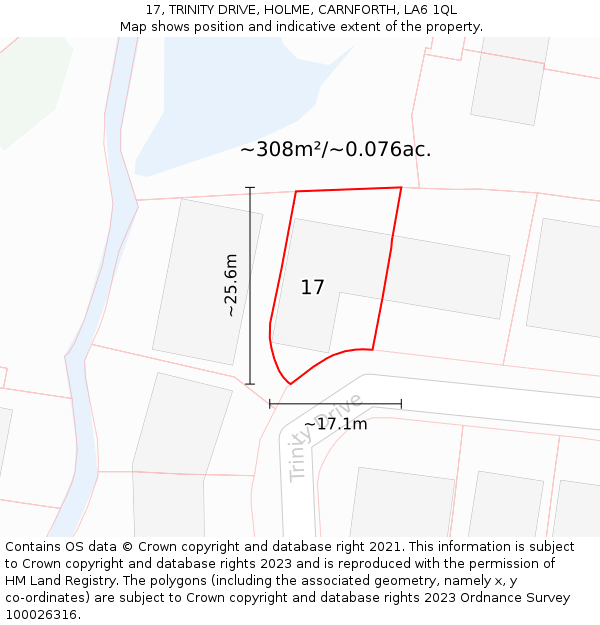 17, TRINITY DRIVE, HOLME, CARNFORTH, LA6 1QL: Plot and title map