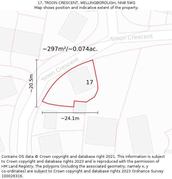 17, TROON CRESCENT, WELLINGBOROUGH, NN8 5WG: Plot and title map