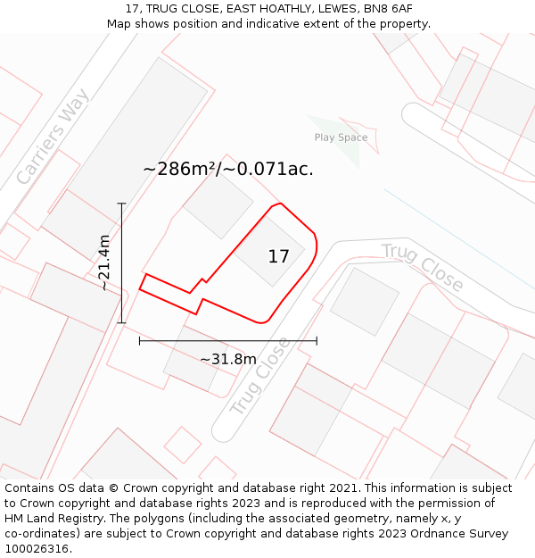 17, TRUG CLOSE, EAST HOATHLY, LEWES, BN8 6AF: Plot and title map