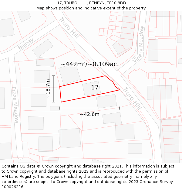 17, TRURO HILL, PENRYN, TR10 8DB: Plot and title map