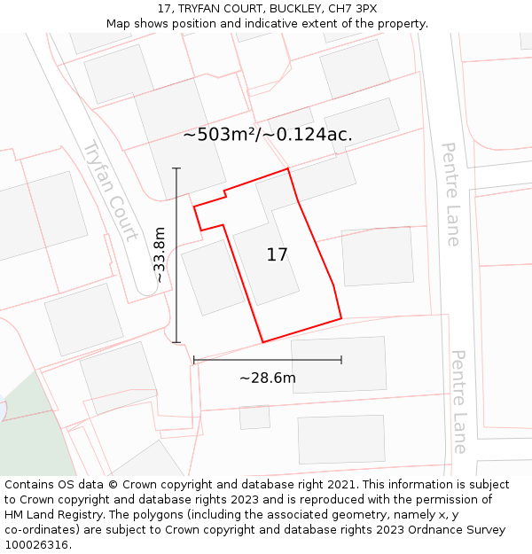 17, TRYFAN COURT, BUCKLEY, CH7 3PX: Plot and title map