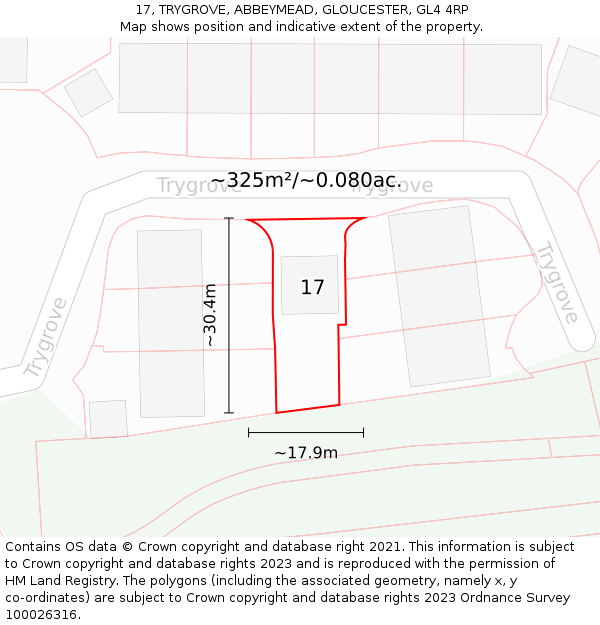 17, TRYGROVE, ABBEYMEAD, GLOUCESTER, GL4 4RP: Plot and title map