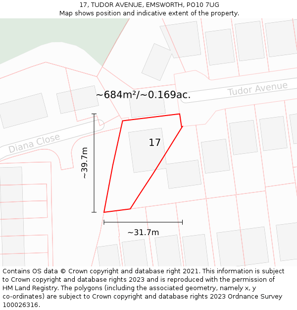 17, TUDOR AVENUE, EMSWORTH, PO10 7UG: Plot and title map