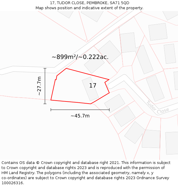 17, TUDOR CLOSE, PEMBROKE, SA71 5QD: Plot and title map