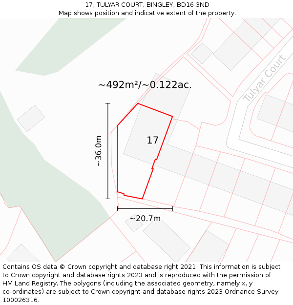 17, TULYAR COURT, BINGLEY, BD16 3ND: Plot and title map