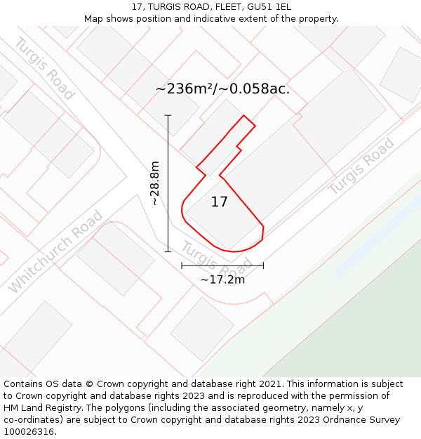 17, TURGIS ROAD, FLEET, GU51 1EL: Plot and title map