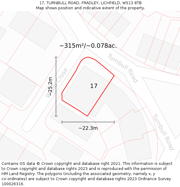 17, TURNBULL ROAD, FRADLEY, LICHFIELD, WS13 8TB: Plot and title map