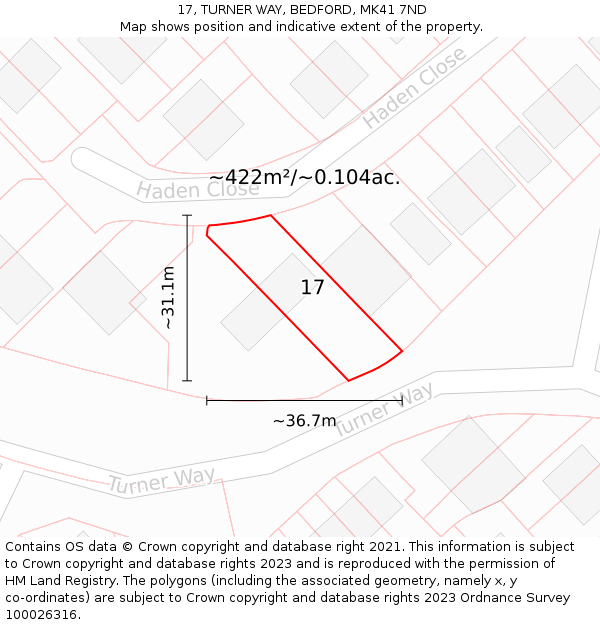 17, TURNER WAY, BEDFORD, MK41 7ND: Plot and title map