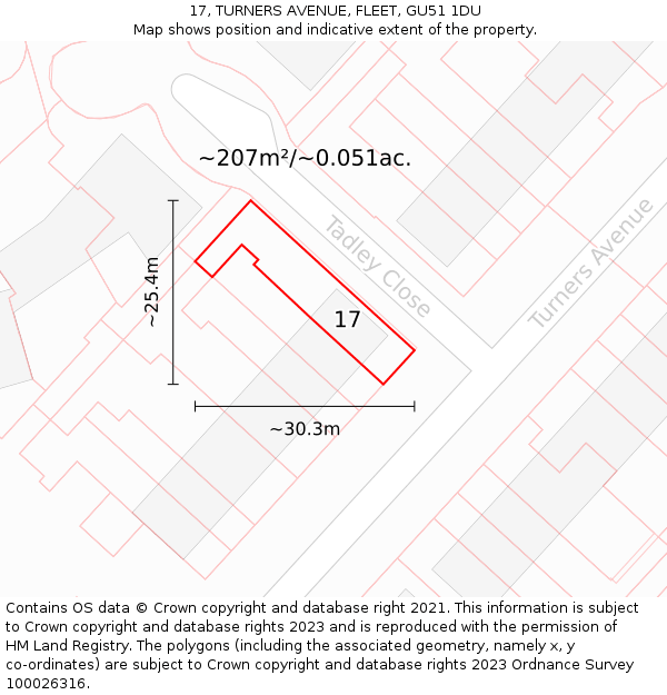 17, TURNERS AVENUE, FLEET, GU51 1DU: Plot and title map