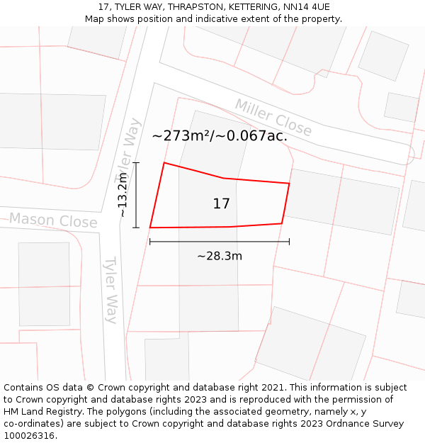 17, TYLER WAY, THRAPSTON, KETTERING, NN14 4UE: Plot and title map