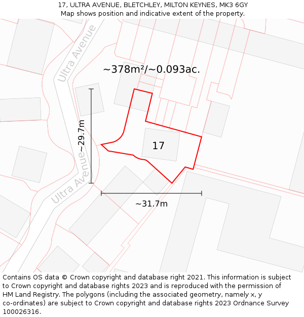 17, ULTRA AVENUE, BLETCHLEY, MILTON KEYNES, MK3 6GY: Plot and title map