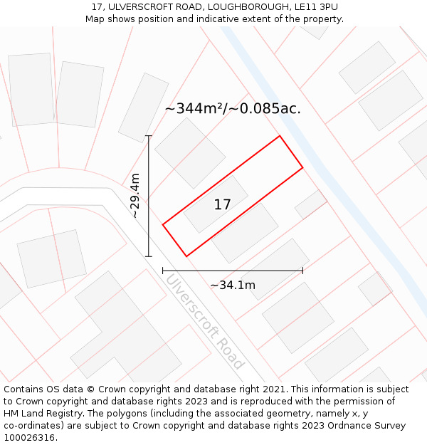 17, ULVERSCROFT ROAD, LOUGHBOROUGH, LE11 3PU: Plot and title map