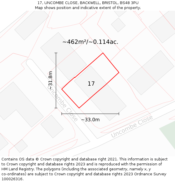 17, UNCOMBE CLOSE, BACKWELL, BRISTOL, BS48 3PU: Plot and title map