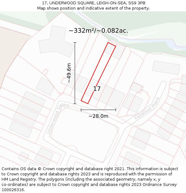 17, UNDERWOOD SQUARE, LEIGH-ON-SEA, SS9 3PB: Plot and title map