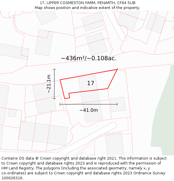 17, UPPER COSMESTON FARM, PENARTH, CF64 5UB: Plot and title map