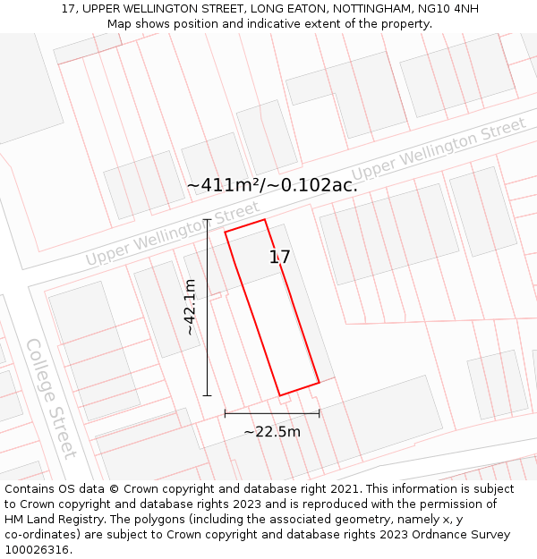 17, UPPER WELLINGTON STREET, LONG EATON, NOTTINGHAM, NG10 4NH: Plot and title map