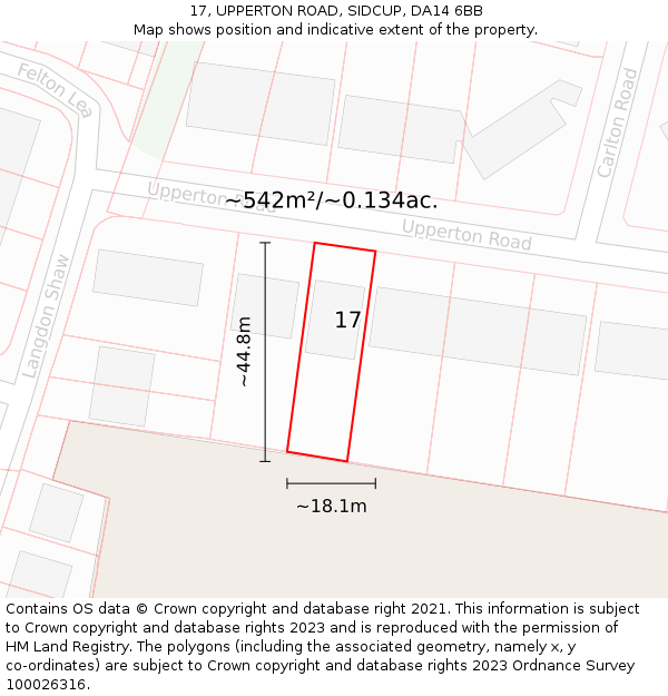 17, UPPERTON ROAD, SIDCUP, DA14 6BB: Plot and title map