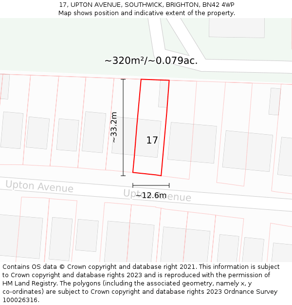 17, UPTON AVENUE, SOUTHWICK, BRIGHTON, BN42 4WP: Plot and title map