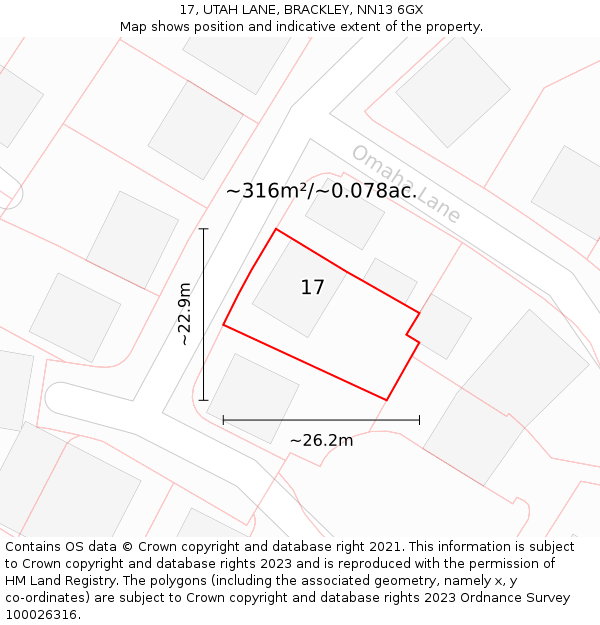 17, UTAH LANE, BRACKLEY, NN13 6GX: Plot and title map