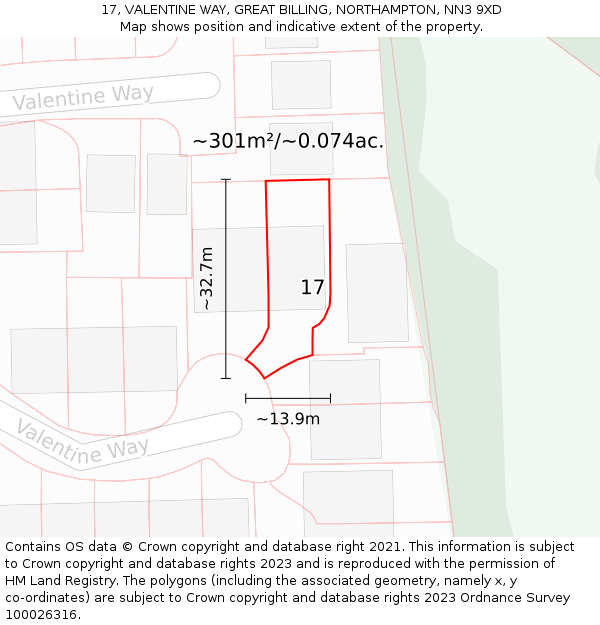 17, VALENTINE WAY, GREAT BILLING, NORTHAMPTON, NN3 9XD: Plot and title map