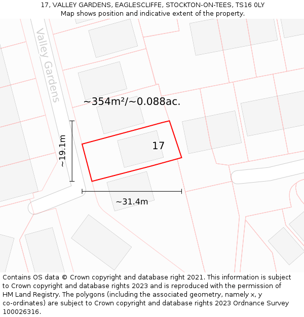 17, VALLEY GARDENS, EAGLESCLIFFE, STOCKTON-ON-TEES, TS16 0LY: Plot and title map