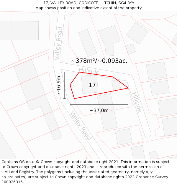 17, VALLEY ROAD, CODICOTE, HITCHIN, SG4 8YA: Plot and title map