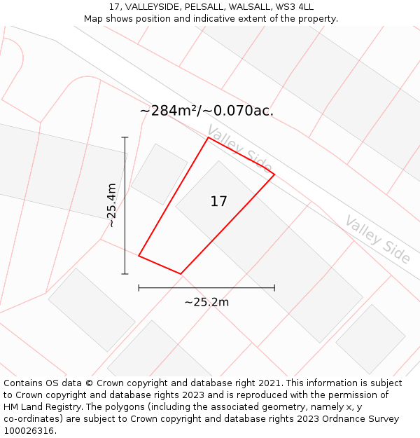 17, VALLEYSIDE, PELSALL, WALSALL, WS3 4LL: Plot and title map