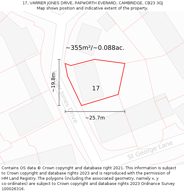 17, VARRIER JONES DRIVE, PAPWORTH EVERARD, CAMBRIDGE, CB23 3GJ: Plot and title map