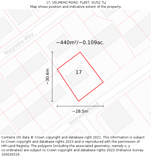 17, VELMEAD ROAD, FLEET, GU52 7LJ: Plot and title map